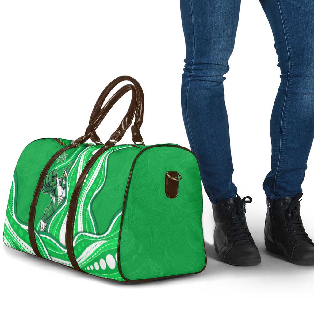 Melbourne Stars Travel Bag Aboriginal Dot Art Green White - Tribal Wave Pattern