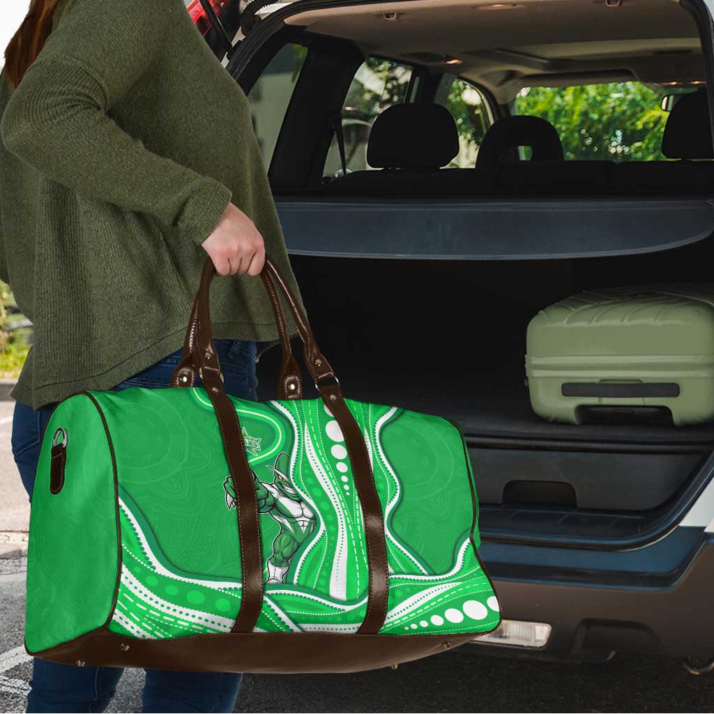 Melbourne Stars Travel Bag Aboriginal Dot Art Green White - Tribal Wave Pattern