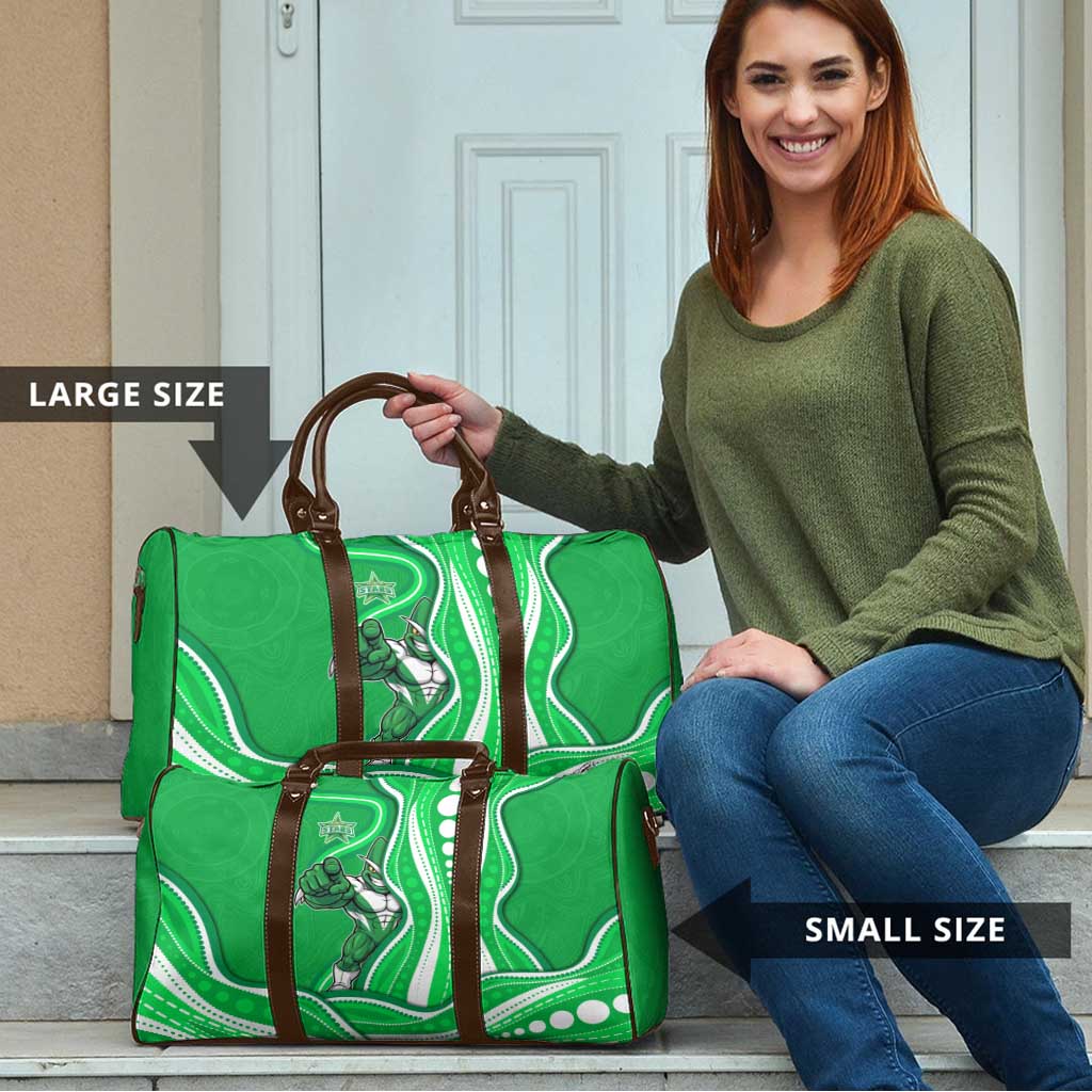 Melbourne Stars Travel Bag Aboriginal Dot Art Green White - Tribal Wave Pattern