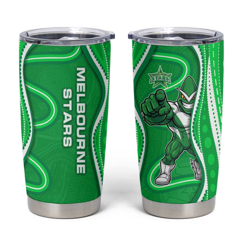 Melbourne Stars Tumbler Cup Aboriginal Dot Art Green White - Tribal Wave Pattern