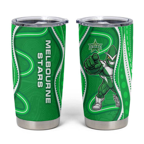 Melbourne Stars Tumbler Cup Aboriginal Dot Art Green White - Tribal Wave Pattern