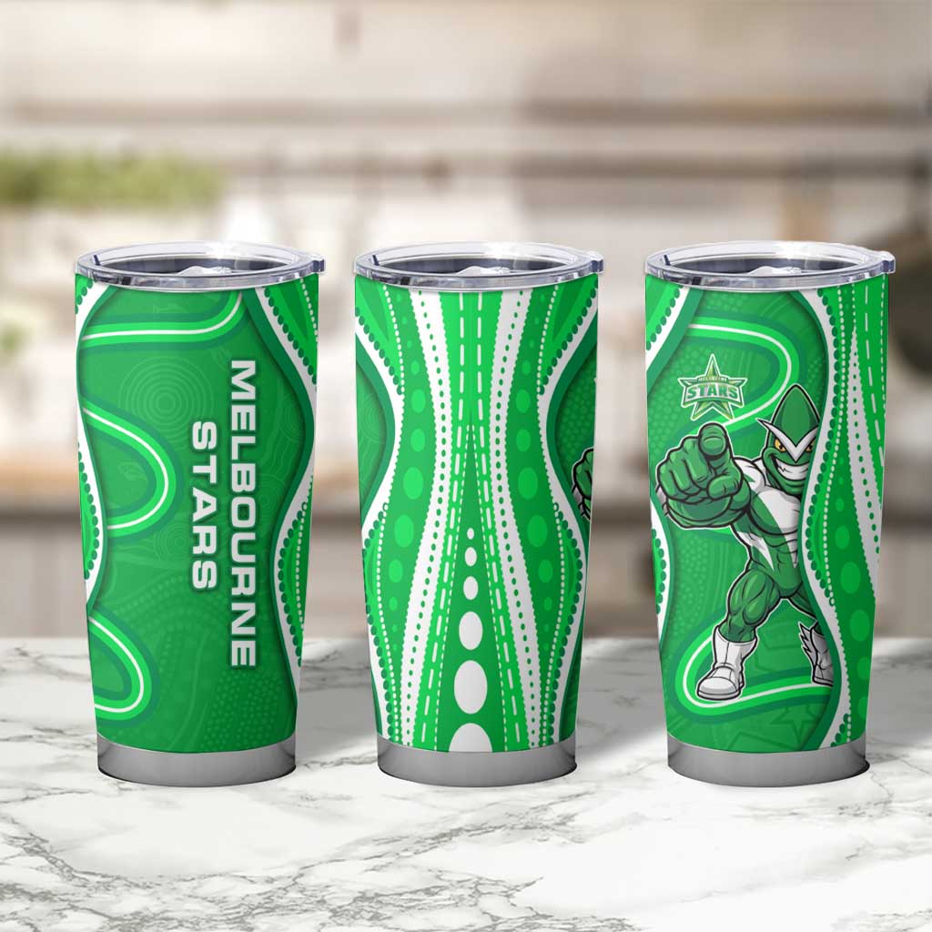Melbourne Stars Tumbler Cup Aboriginal Dot Art Green White - Tribal Wave Pattern