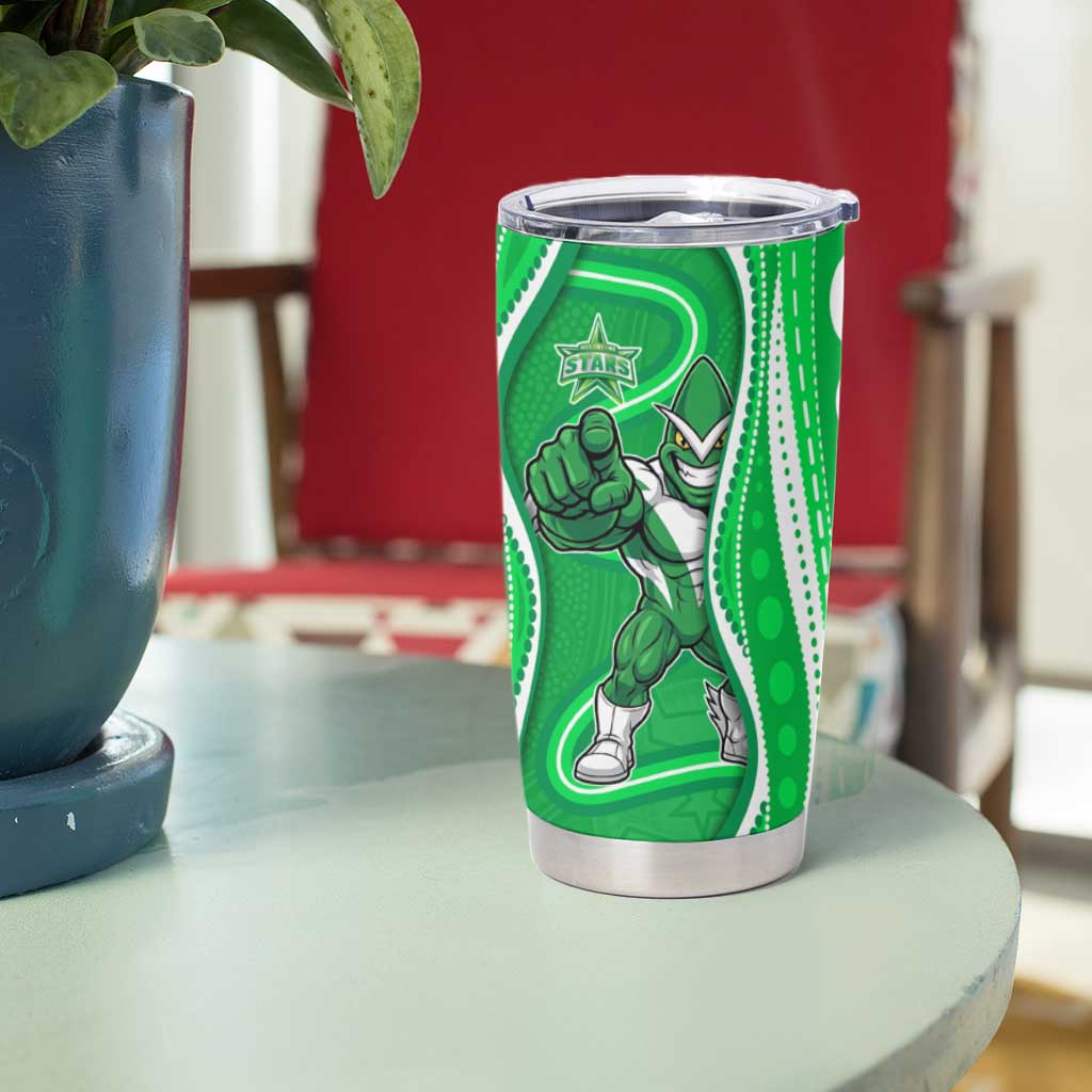 Melbourne Stars Tumbler Cup Aboriginal Dot Art Green White - Tribal Wave Pattern