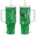 Melbourne Stars Tumbler With Handle Aboriginal Dot Art Green White - Tribal Wave Pattern