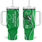 Melbourne Stars Tumbler With Handle Aboriginal Dot Art Green White - Tribal Wave Pattern
