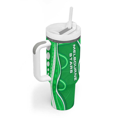 Melbourne Stars Tumbler With Handle Aboriginal Dot Art Green White - Tribal Wave Pattern