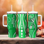Melbourne Stars Tumbler With Handle Aboriginal Dot Art Green White - Tribal Wave Pattern