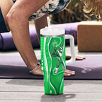 Melbourne Stars Tumbler With Handle Aboriginal Dot Art Green White - Tribal Wave Pattern