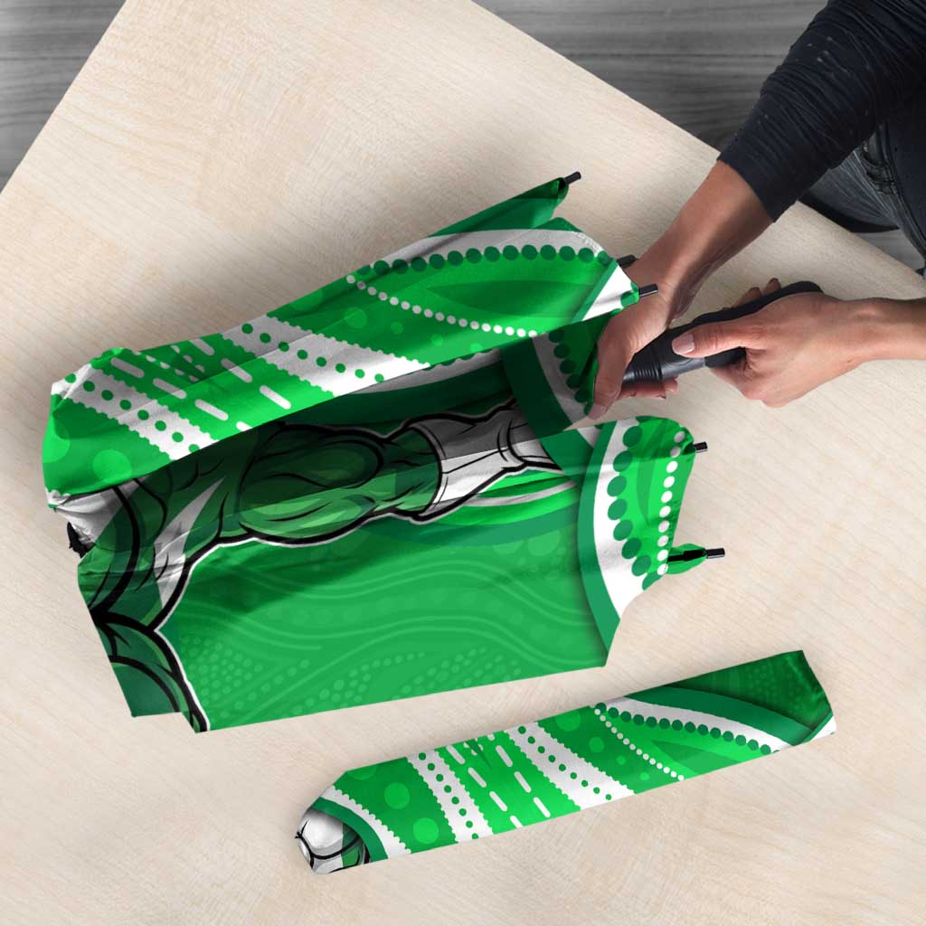 Melbourne Stars Umbrella Aboriginal Dot Art Green White - Tribal Wave Pattern