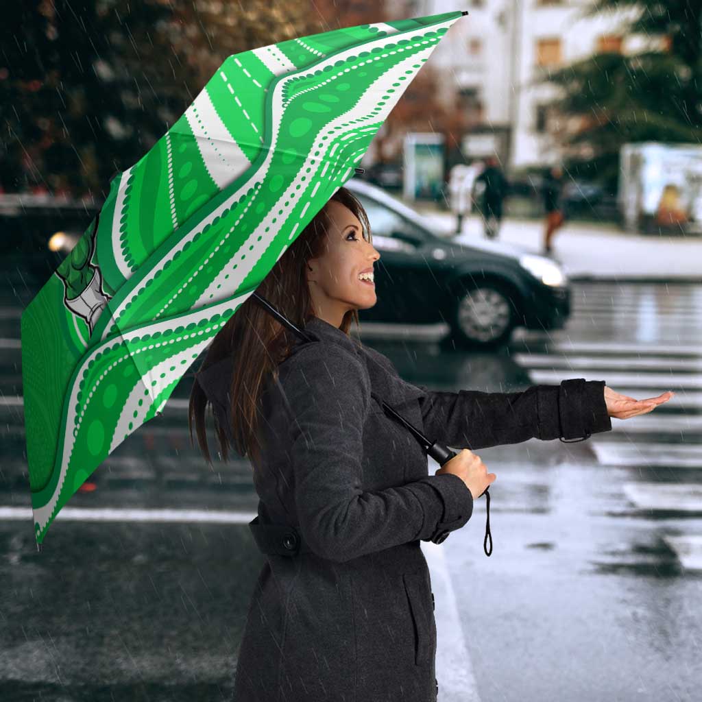 Melbourne Stars Umbrella Aboriginal Dot Art Green White - Tribal Wave Pattern