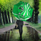 Melbourne Stars Umbrella Aboriginal Dot Art Green White - Tribal Wave Pattern