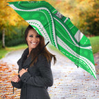 Melbourne Stars Umbrella Aboriginal Dot Art Green White - Tribal Wave Pattern