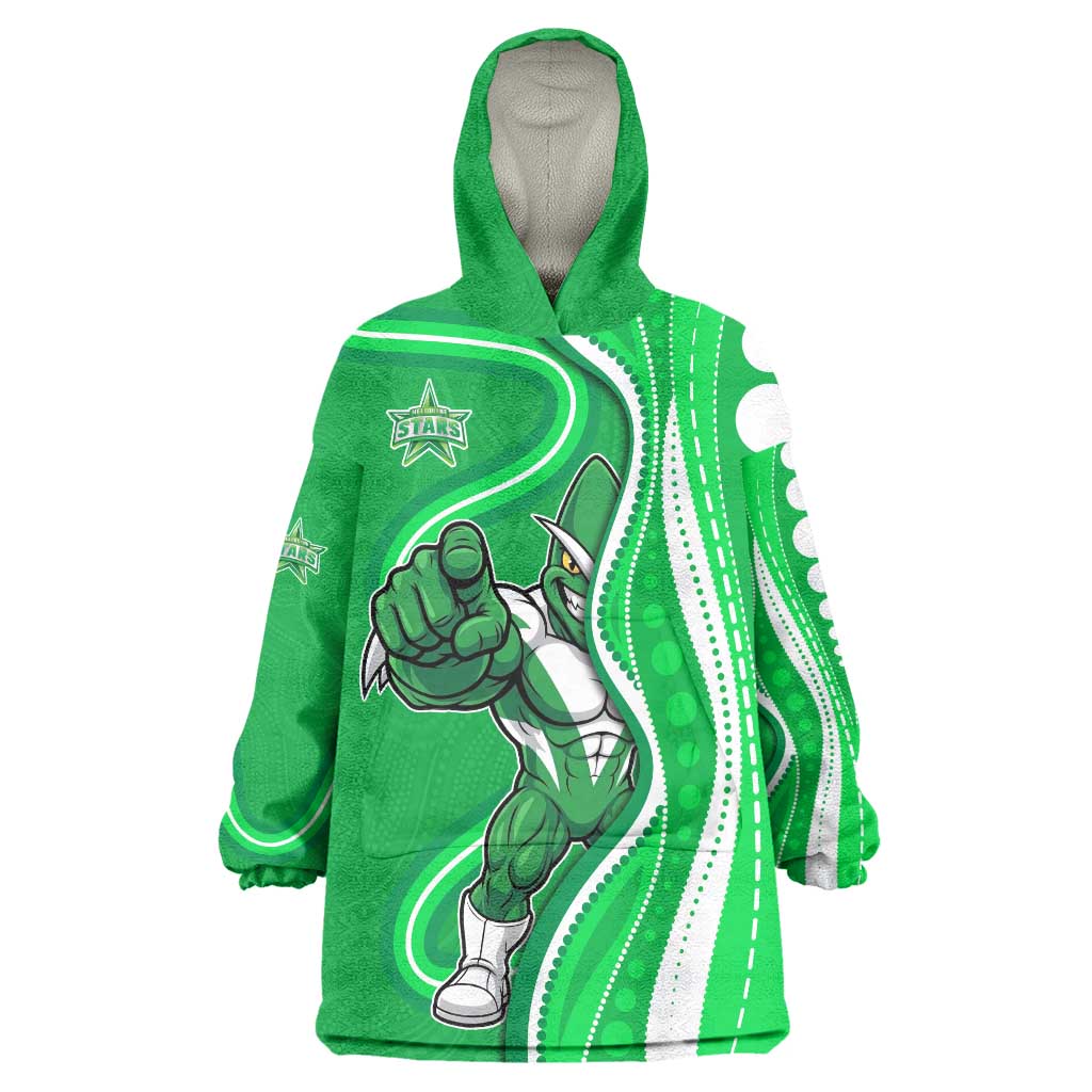Melbourne Stars Wearable Blanket Hoodie Aboriginal Dot Art Green White - Tribal Wave Pattern