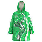 Melbourne Stars Wearable Blanket Hoodie Aboriginal Dot Art Green White - Tribal Wave Pattern