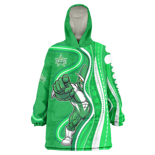 Melbourne Stars Wearable Blanket Hoodie Aboriginal Dot Art Green White - Tribal Wave Pattern