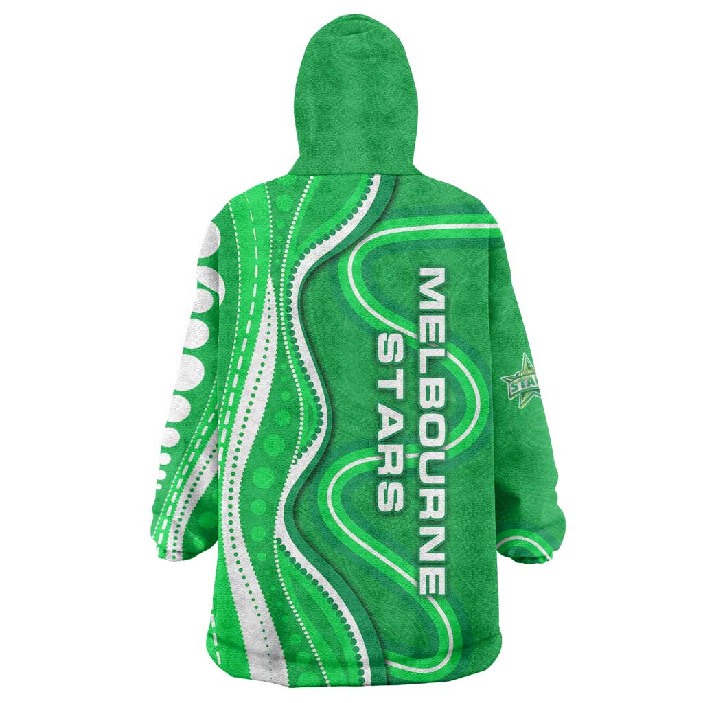 Melbourne Stars Wearable Blanket Hoodie Aboriginal Dot Art Green White - Tribal Wave Pattern