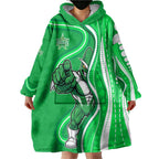 Melbourne Stars Wearable Blanket Hoodie Aboriginal Dot Art Green White - Tribal Wave Pattern