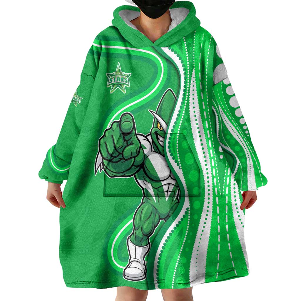 Melbourne Stars Wearable Blanket Hoodie Aboriginal Dot Art Green White - Tribal Wave Pattern