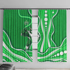 Melbourne Stars Window Curtain Aboriginal Dot Art Green White - Tribal Wave Pattern