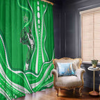 Melbourne Stars Window Curtain Aboriginal Dot Art Green White - Tribal Wave Pattern