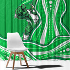Melbourne Stars Window Curtain Aboriginal Dot Art Green White - Tribal Wave Pattern