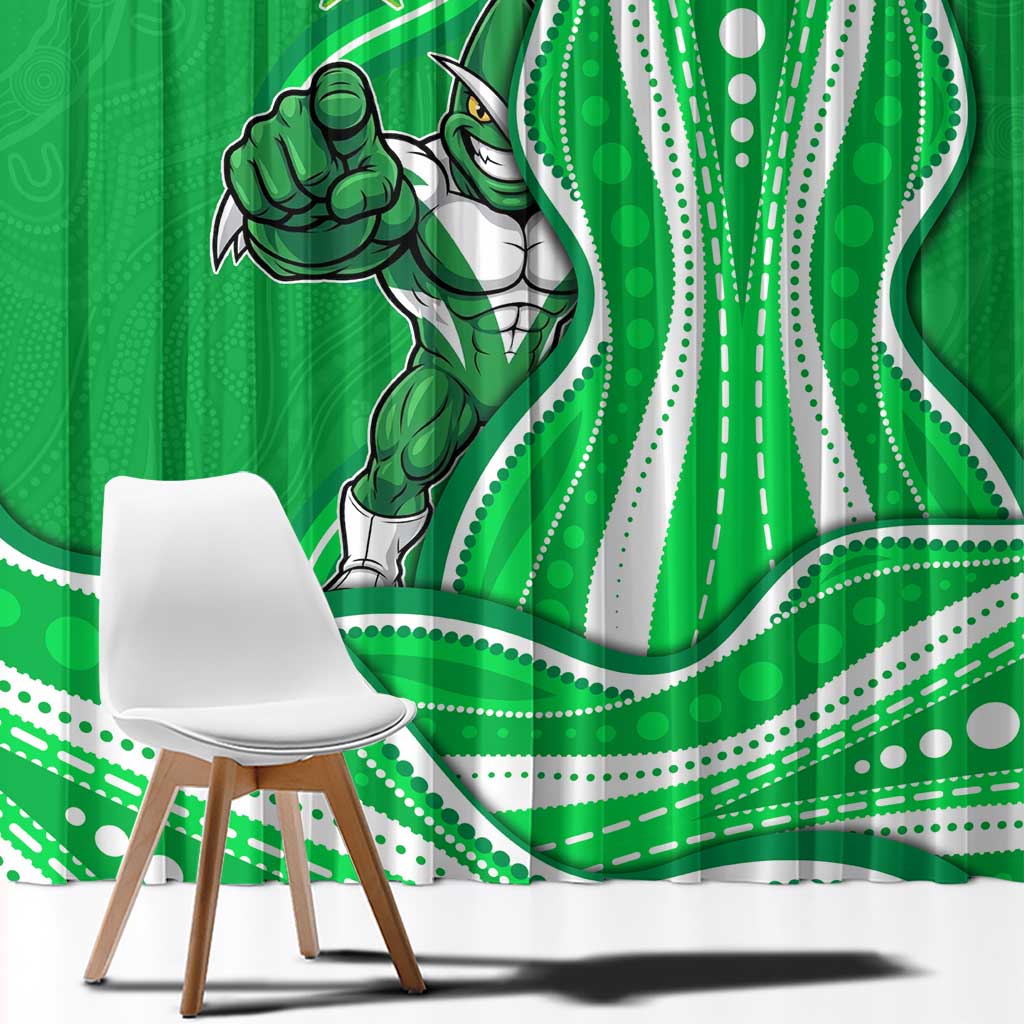 Melbourne Stars Window Curtain Aboriginal Dot Art Green White - Tribal Wave Pattern