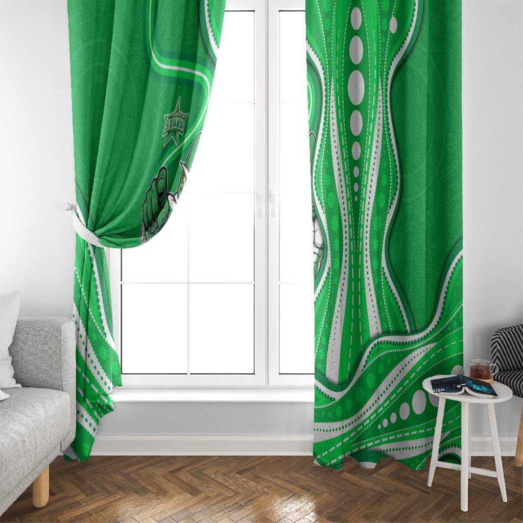Melbourne Stars Window Curtain Aboriginal Dot Art Green White - Tribal Wave Pattern