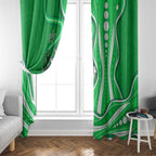 Melbourne Stars Window Curtain Aboriginal Dot Art Green White - Tribal Wave Pattern