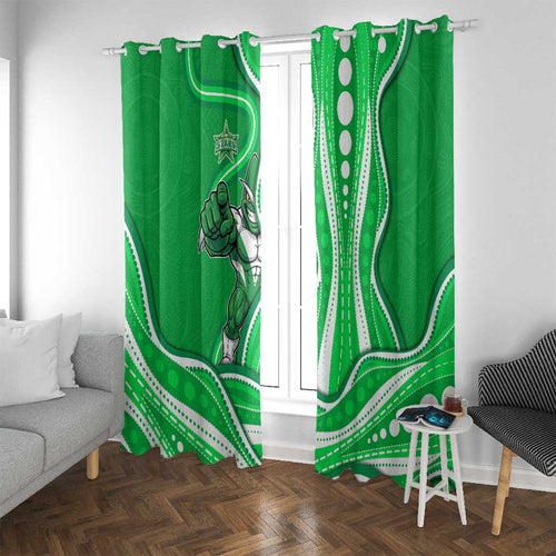 Melbourne Stars Window Curtain Aboriginal Dot Art Green White - Tribal Wave Pattern