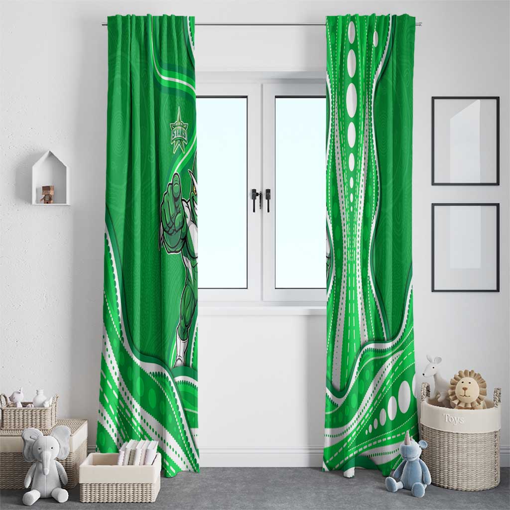 Melbourne Stars Window Curtain Aboriginal Dot Art Green White - Tribal Wave Pattern