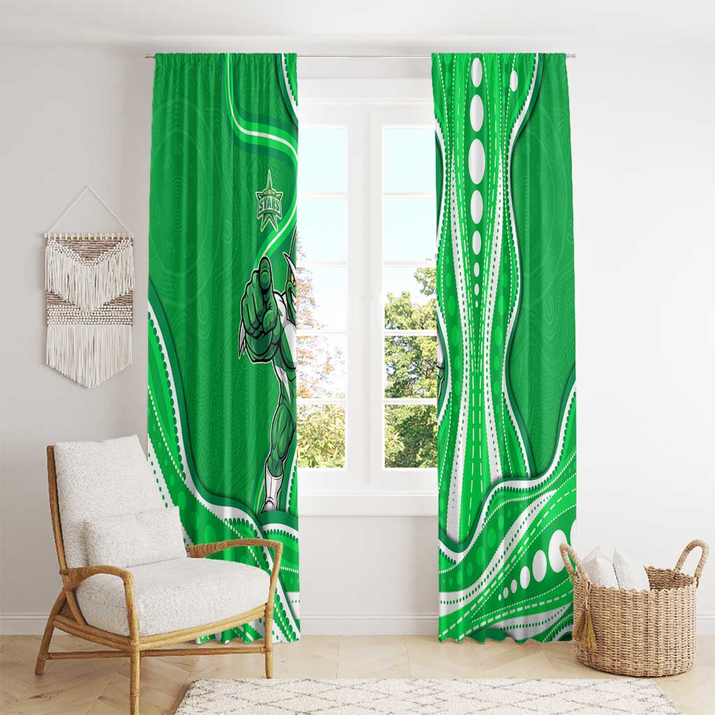 Melbourne Stars Window Curtain Aboriginal Dot Art Green White - Tribal Wave Pattern