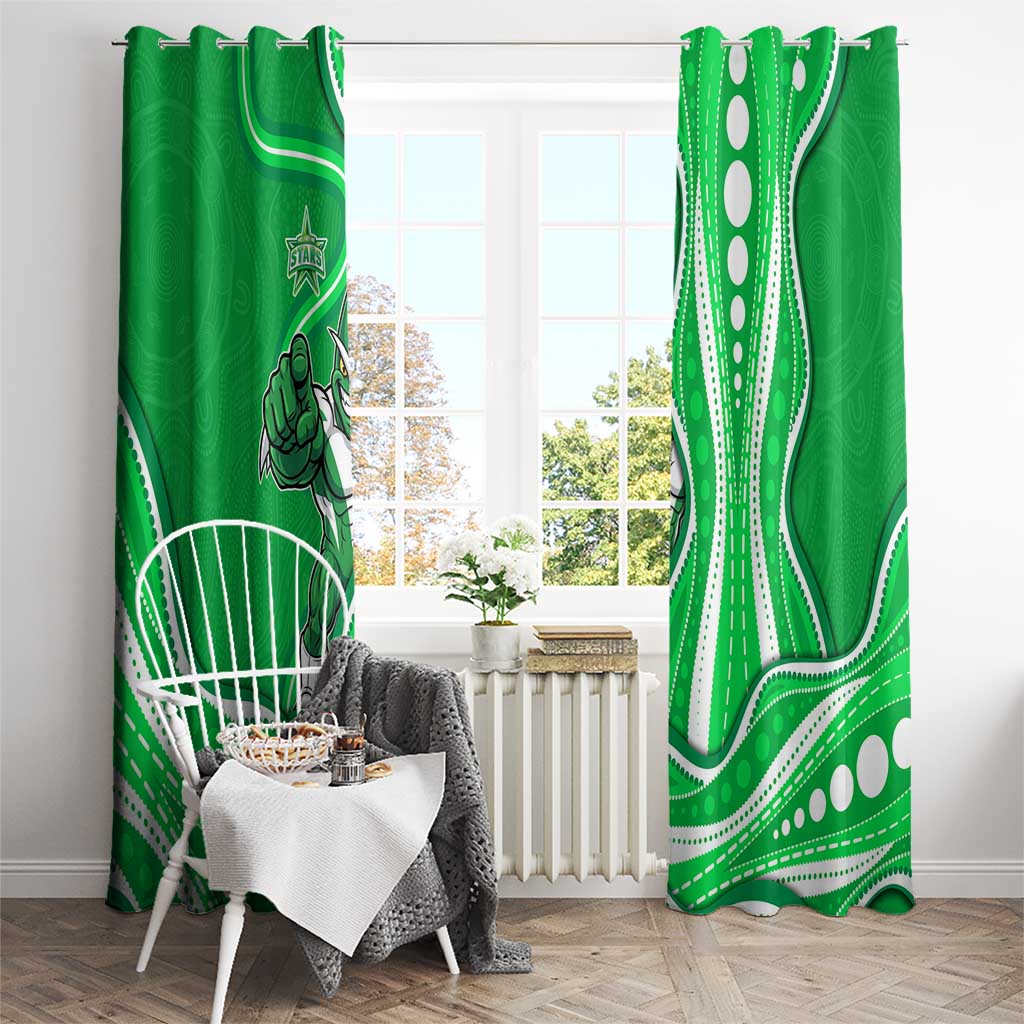 Melbourne Stars Window Curtain Aboriginal Dot Art Green White - Tribal Wave Pattern