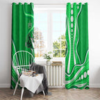 Melbourne Stars Window Curtain Aboriginal Dot Art Green White - Tribal Wave Pattern