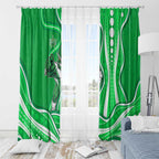 Melbourne Stars Window Curtain Aboriginal Dot Art Green White - Tribal Wave Pattern