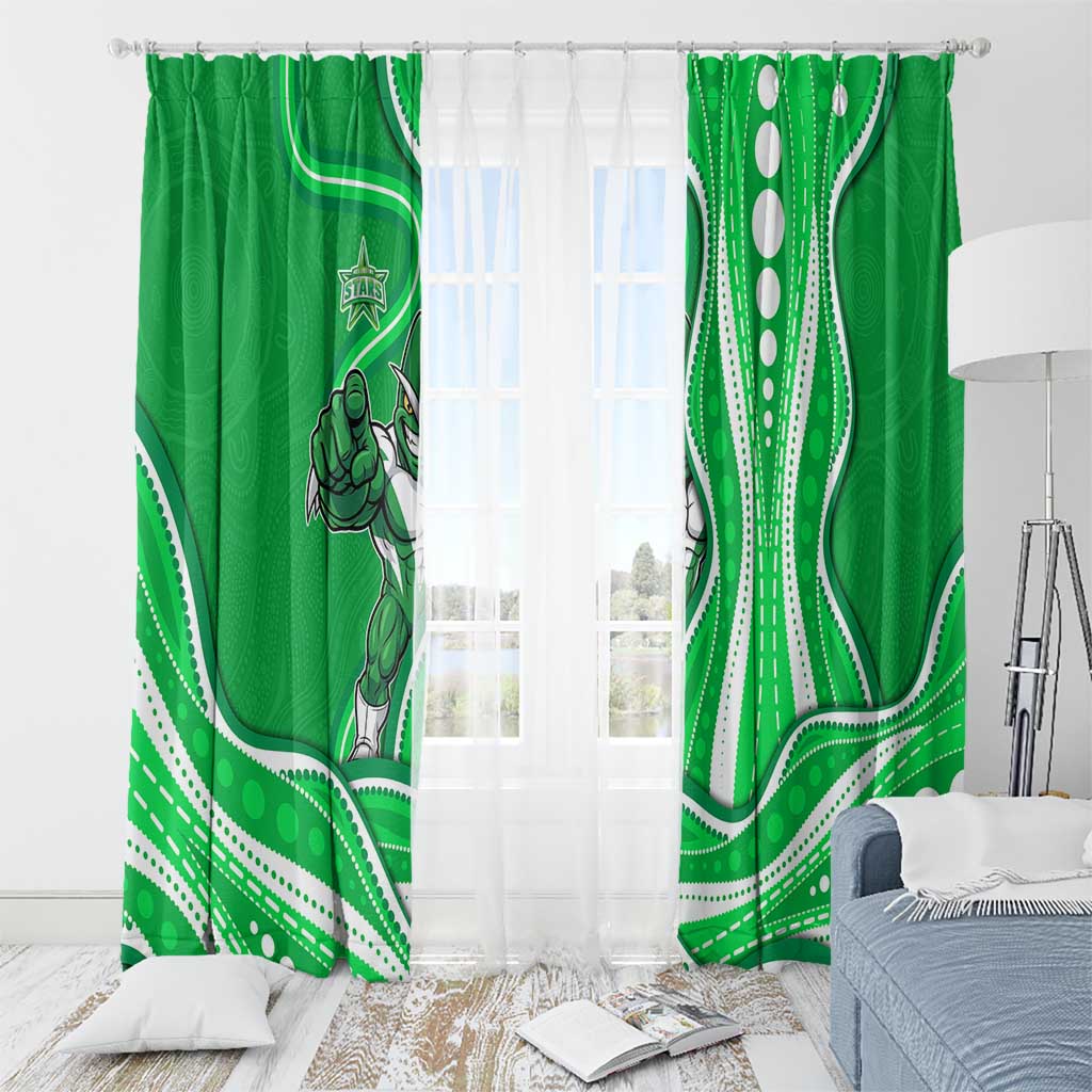 Melbourne Stars Window Curtain Aboriginal Dot Art Green White - Tribal Wave Pattern