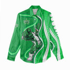 Melbourne Stars Women Casual Shirt Aboriginal Dot Art Green White - Tribal Wave Pattern