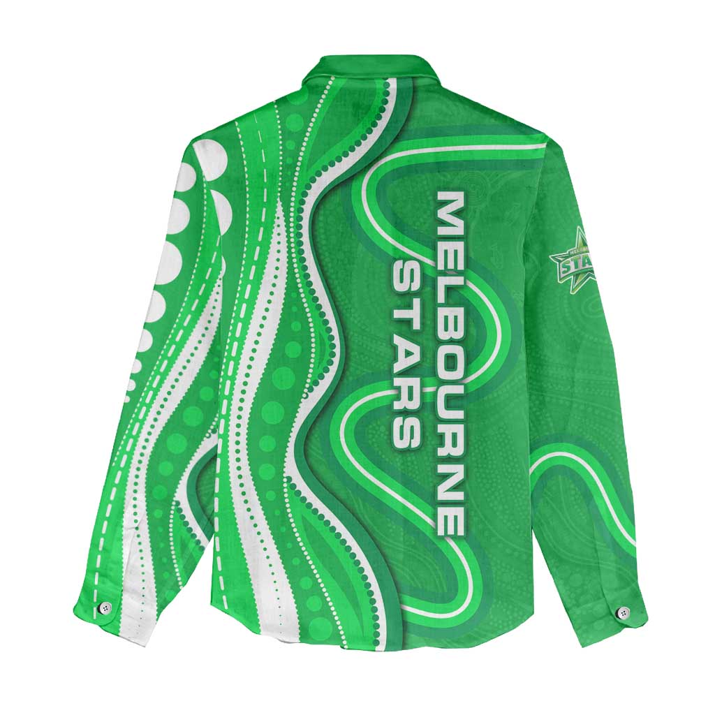 Melbourne Stars Women Casual Shirt Aboriginal Dot Art Green White - Tribal Wave Pattern