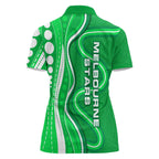 Melbourne Stars Women Polo Shirt Aboriginal Dot Art Green White - Tribal Wave Pattern