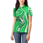 Melbourne Stars Women Polo Shirt Aboriginal Dot Art Green White - Tribal Wave Pattern