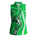 Melbourne Stars Women Sleeveless Polo Shirt Aboriginal Dot Art Green White - Tribal Wave Pattern