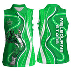 Melbourne Stars Women Sleeveless Polo Shirt Aboriginal Dot Art Green White - Tribal Wave Pattern