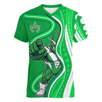 Melbourne Stars Women V-Neck T-Shirt Aboriginal Dot Art Green White - Tribal Wave Pattern
