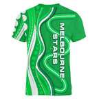 Melbourne Stars Women V-Neck T-Shirt Aboriginal Dot Art Green White - Tribal Wave Pattern