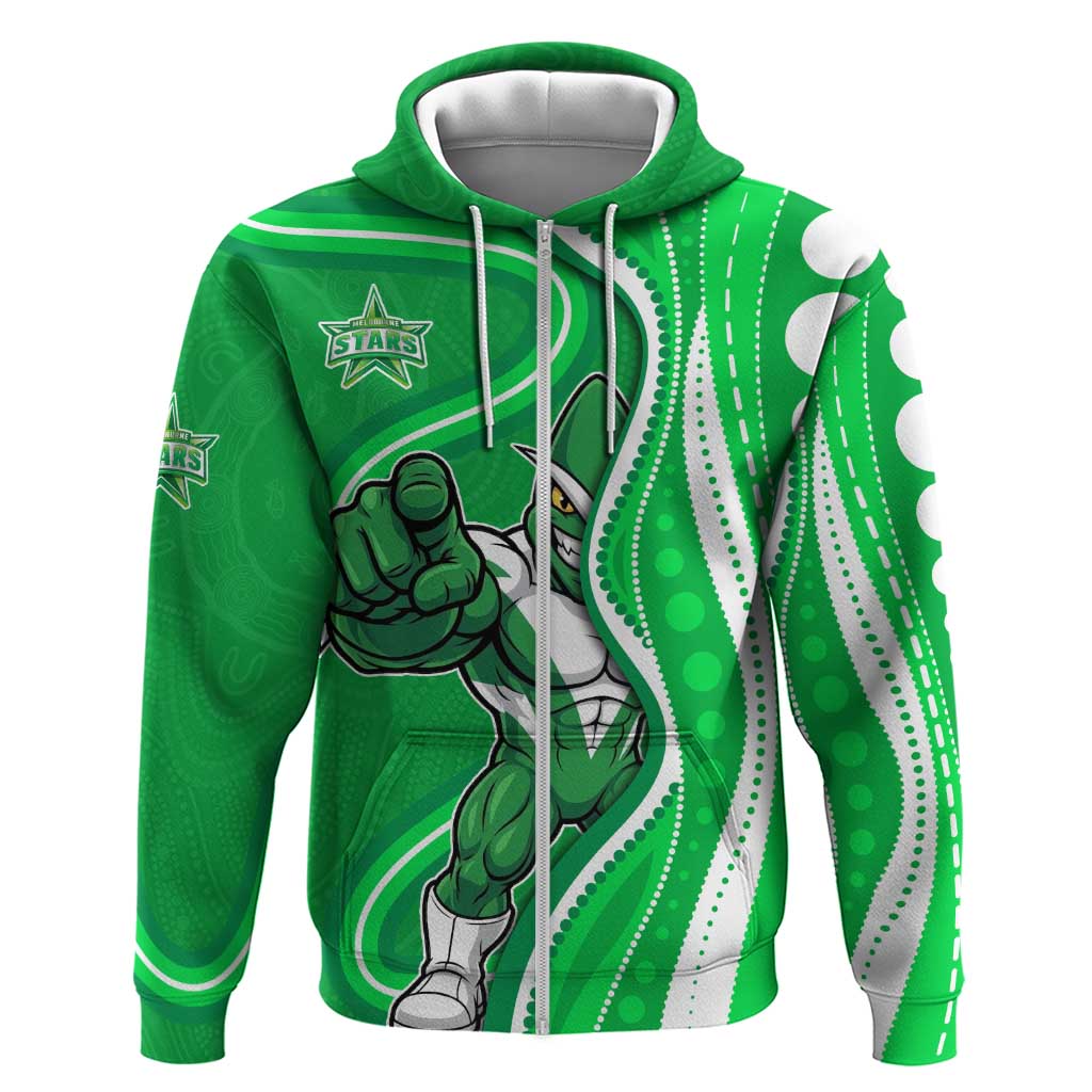 Melbourne Stars Zip Hoodie Aboriginal Dot Art Green White - Tribal Wave Pattern