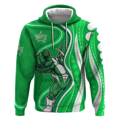 Melbourne Stars Zip Hoodie Aboriginal Dot Art Green White - Tribal Wave Pattern