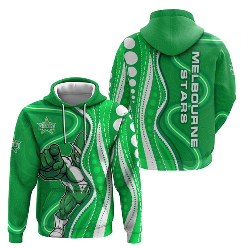 Melbourne Stars Zip Hoodie Aboriginal Dot Art Green White - Tribal Wave Pattern
