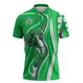 Melbourne Stars Zipper Polo Shirt Aboriginal Dot Art Green White - Tribal Wave Pattern