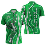 Melbourne Stars Zipper Polo Shirt Aboriginal Dot Art Green White - Tribal Wave Pattern