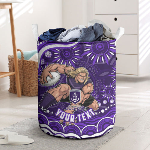 Personalized Fremantle Dockers Rugby Laundry Basket Aboriginal Dot Art - Dreamtime Football Mascot