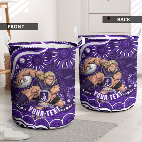 Personalized Fremantle Dockers Rugby Laundry Basket Aboriginal Dot Art - Dreamtime Football Mascot